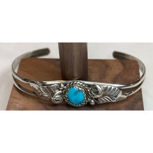 Sterling Silver Southwest Design Child Size Turquoise Bangle Bracelet
